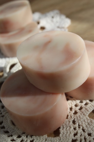 Rosewater & Coconut Milk: miniature oval soap, all natural, vegan and baby safe. Unscented.